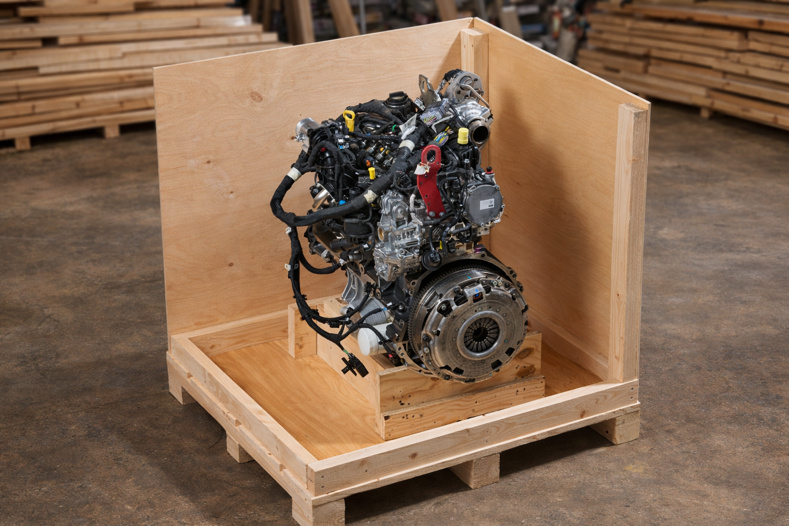 Strong wooden case to transport engine