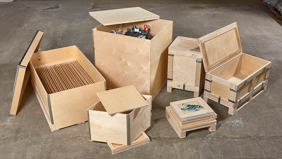 A large selection of custom wooden cases and boxes