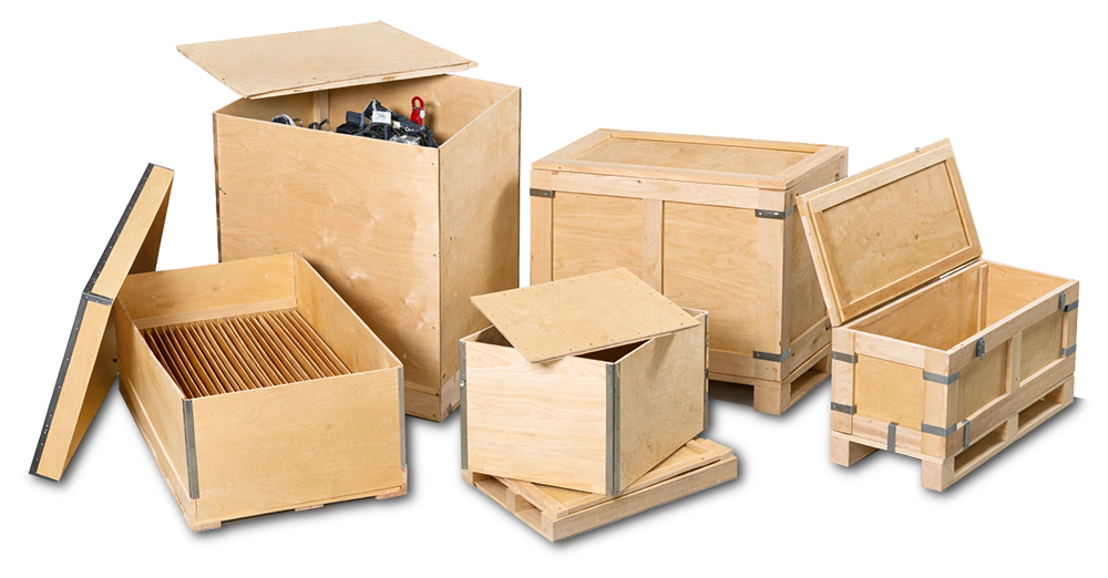 Selection of wooden cases and crates