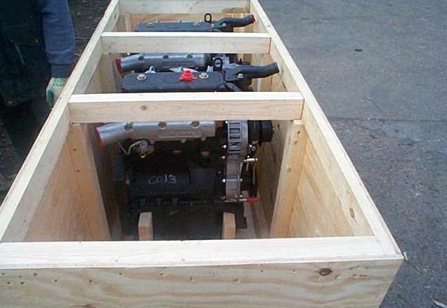 Large custom wooden container for shipping engines