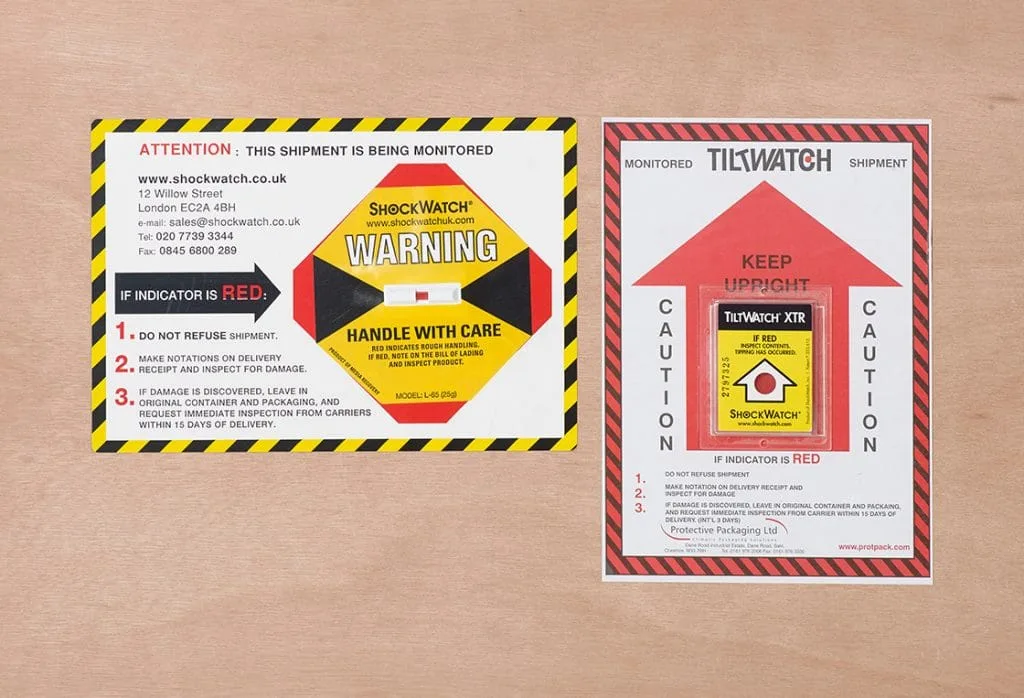 Shockwave stickers to prevent products being tilted