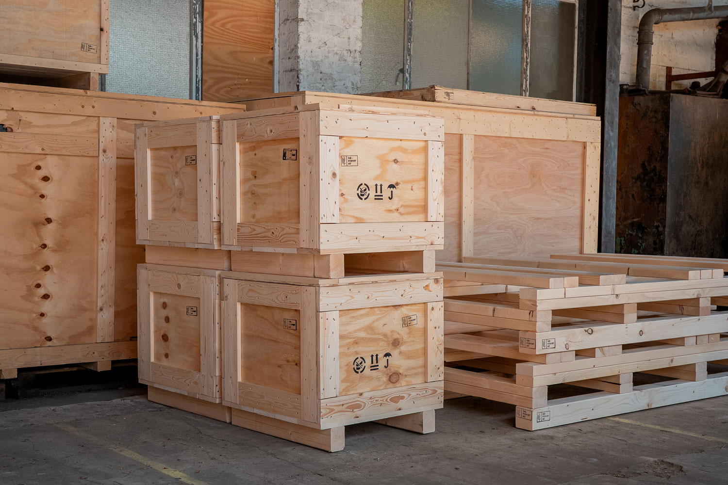 Custom built wooden cases and pallets